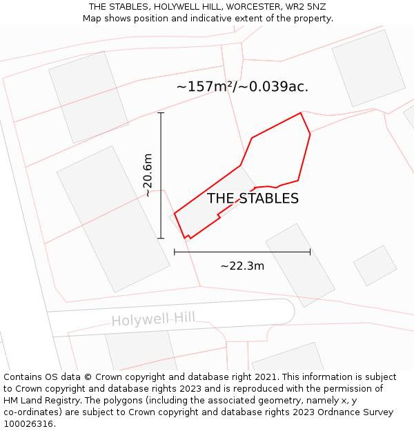 THE STABLES, HOLYWELL HILL, WORCESTER, WR2 5NZ: Plot and title map