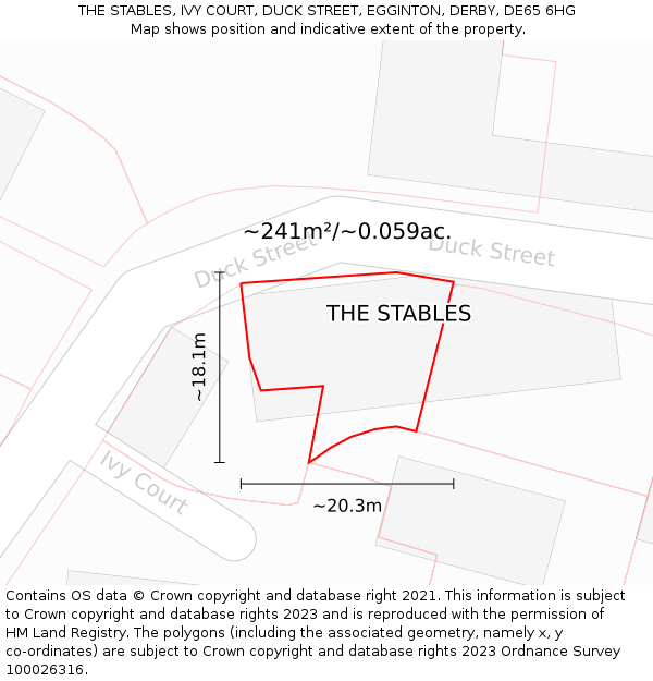 THE STABLES, IVY COURT, DUCK STREET, EGGINTON, DERBY, DE65 6HG: Plot and title map