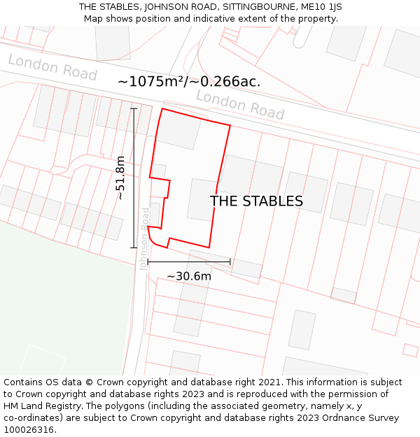 THE STABLES, JOHNSON ROAD, SITTINGBOURNE, ME10 1JS: Plot and title map