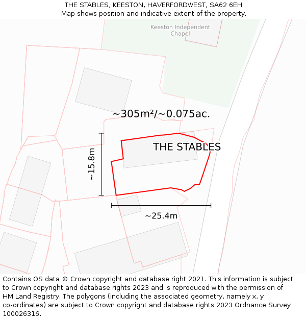 THE STABLES, KEESTON, HAVERFORDWEST, SA62 6EH: Plot and title map