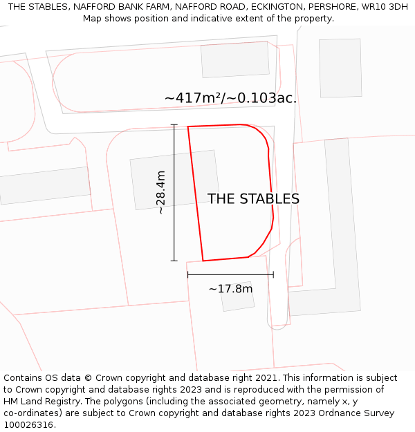 THE STABLES, NAFFORD BANK FARM, NAFFORD ROAD, ECKINGTON, PERSHORE, WR10 3DH: Plot and title map