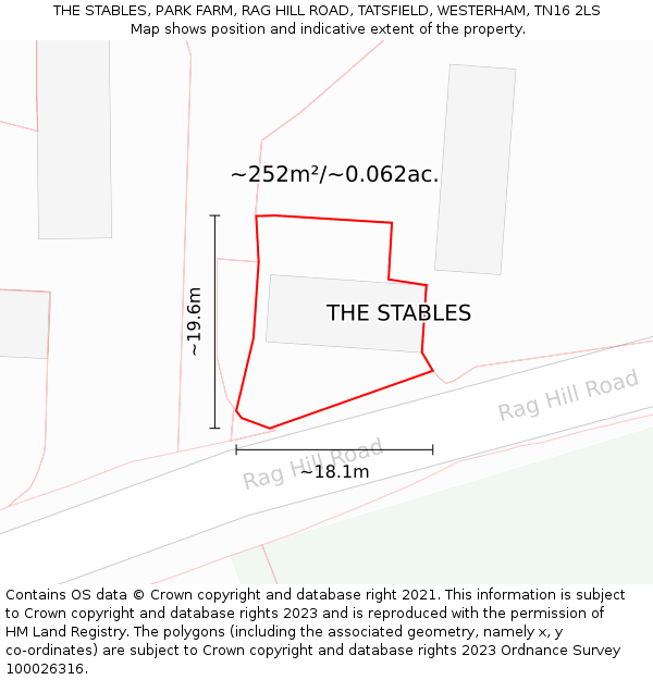 THE STABLES, PARK FARM, RAG HILL ROAD, TATSFIELD, WESTERHAM, TN16 2LS: Plot and title map