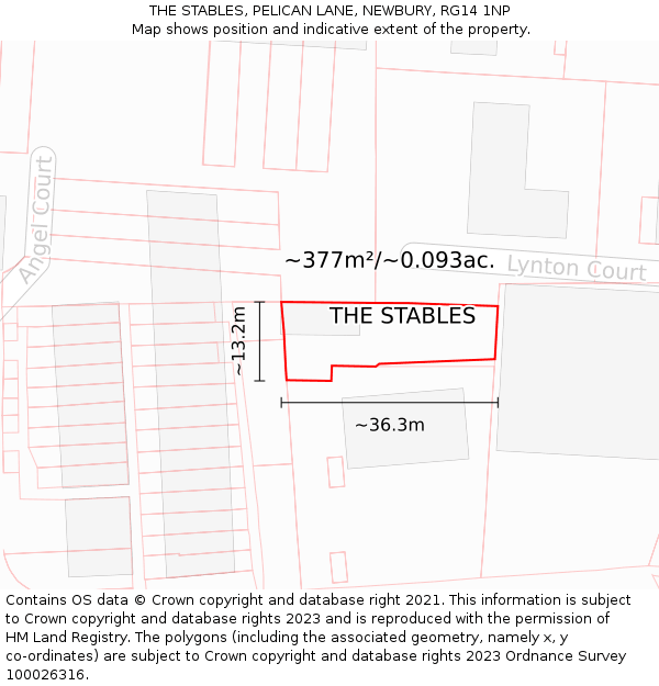 THE STABLES, PELICAN LANE, NEWBURY, RG14 1NP: Plot and title map