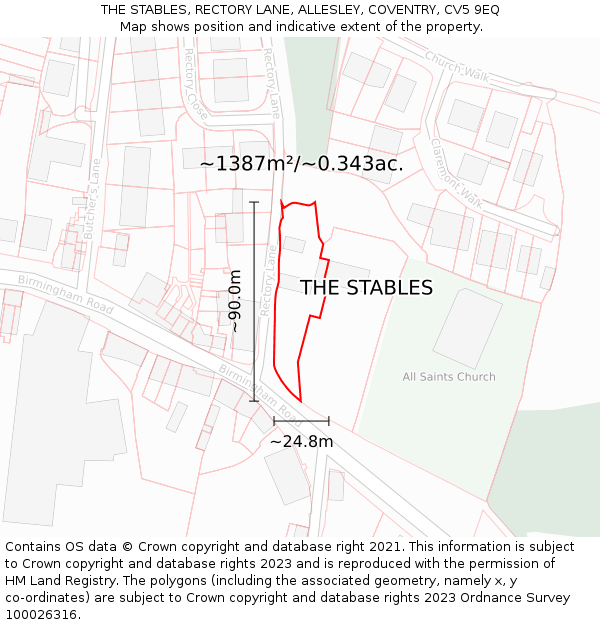 THE STABLES, RECTORY LANE, ALLESLEY, COVENTRY, CV5 9EQ: Plot and title map