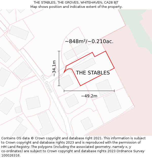 THE STABLES, THE GROVES, WHITEHAVEN, CA28 8JT: Plot and title map