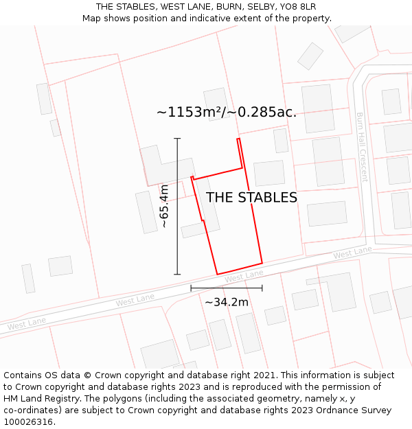 THE STABLES, WEST LANE, BURN, SELBY, YO8 8LR: Plot and title map