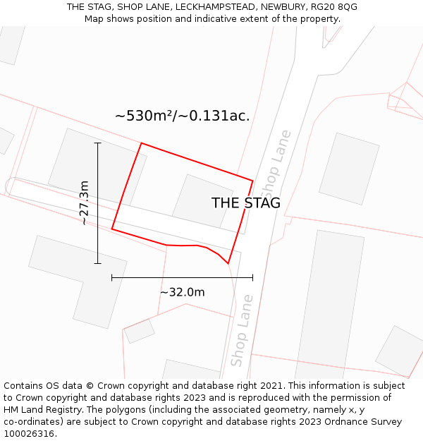 THE STAG, SHOP LANE, LECKHAMPSTEAD, NEWBURY, RG20 8QG: Plot and title map