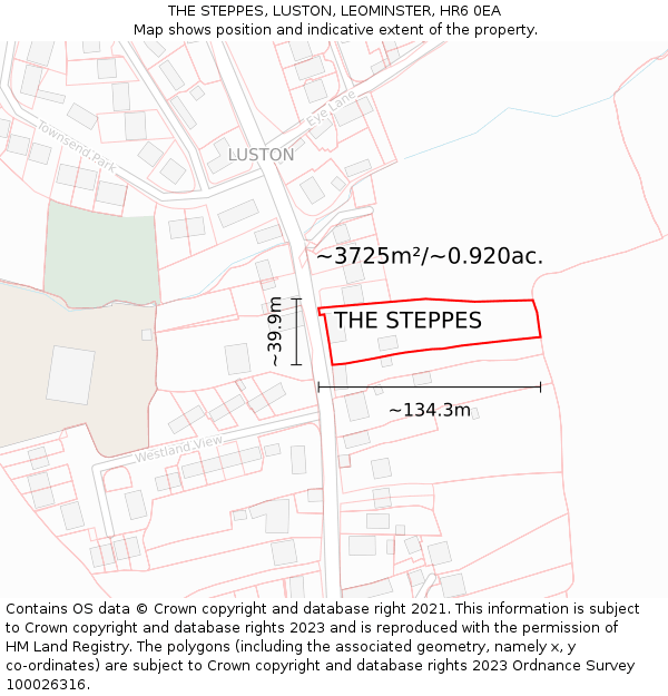 THE STEPPES, LUSTON, LEOMINSTER, HR6 0EA: Plot and title map