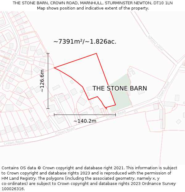 THE STONE BARN, CROWN ROAD, MARNHULL, STURMINSTER NEWTON, DT10 1LN: Plot and title map