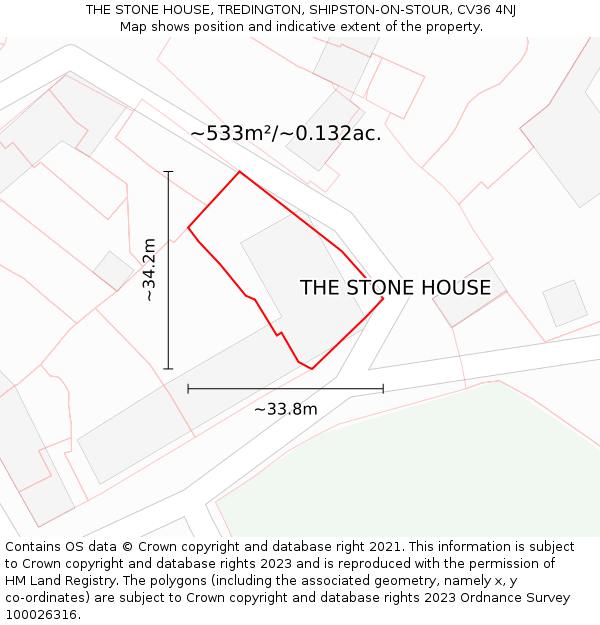 THE STONE HOUSE, TREDINGTON, SHIPSTON-ON-STOUR, CV36 4NJ: Plot and title map