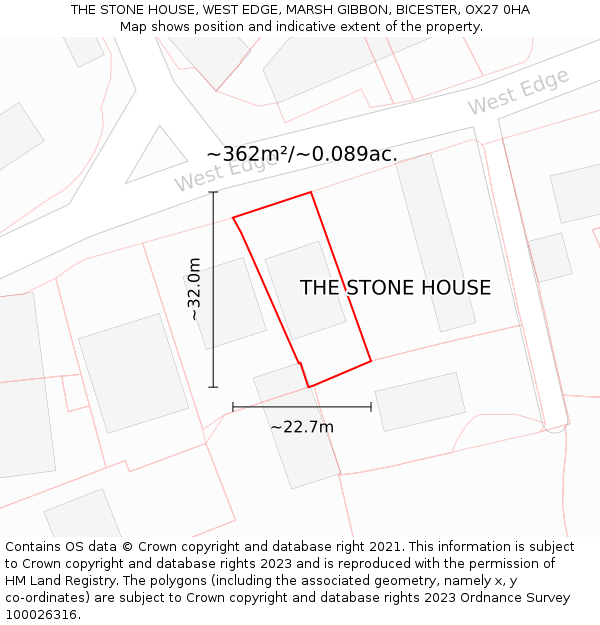 THE STONE HOUSE, WEST EDGE, MARSH GIBBON, BICESTER, OX27 0HA: Plot and title map