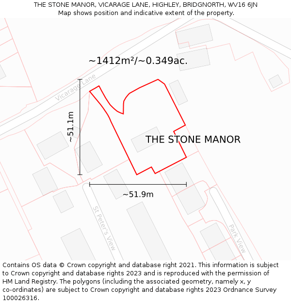 THE STONE MANOR, VICARAGE LANE, HIGHLEY, BRIDGNORTH, WV16 6JN: Plot and title map