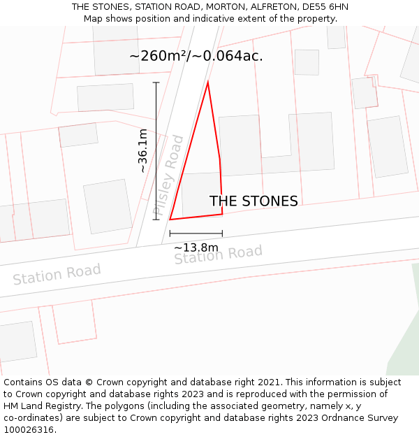 THE STONES, STATION ROAD, MORTON, ALFRETON, DE55 6HN: Plot and title map