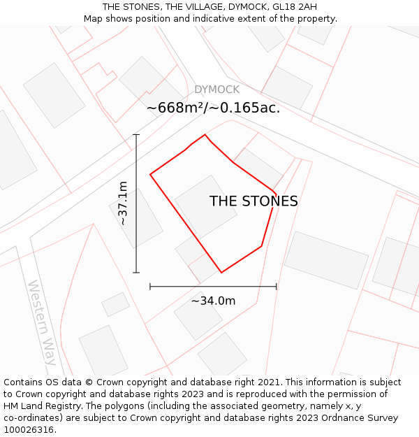 THE STONES, THE VILLAGE, DYMOCK, GL18 2AH: Plot and title map