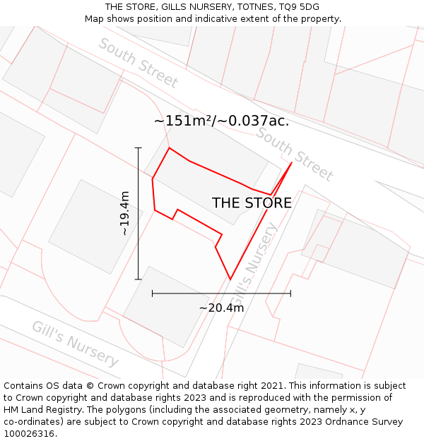 THE STORE, GILLS NURSERY, TOTNES, TQ9 5DG: Plot and title map