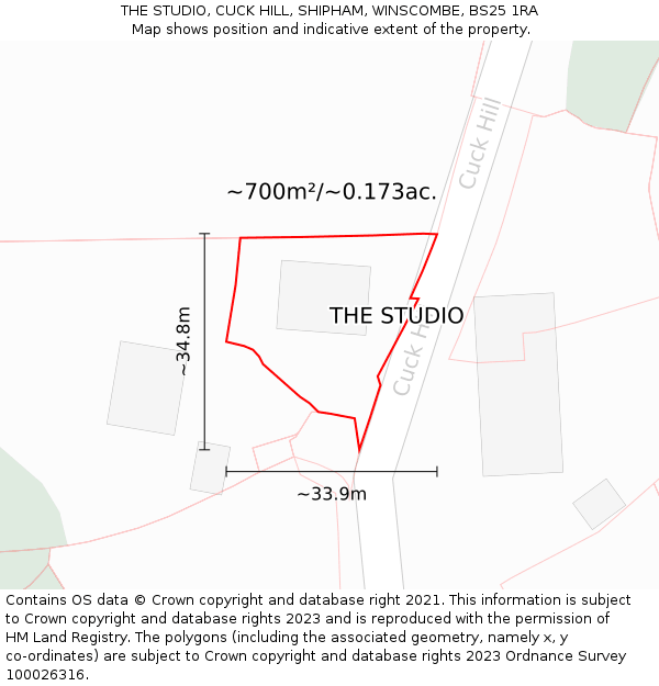 THE STUDIO, CUCK HILL, SHIPHAM, WINSCOMBE, BS25 1RA: Plot and title map