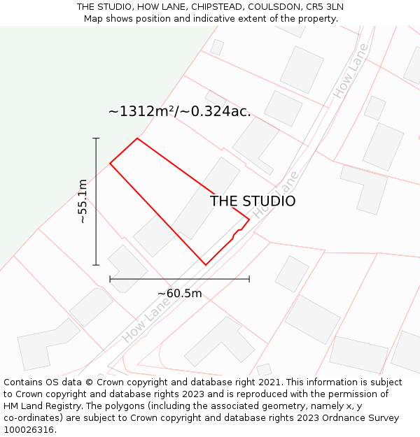 THE STUDIO, HOW LANE, CHIPSTEAD, COULSDON, CR5 3LN: Plot and title map