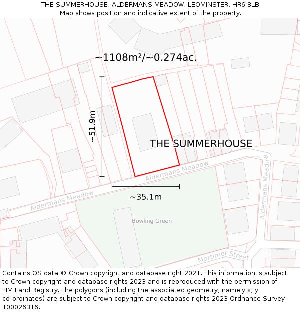 THE SUMMERHOUSE, ALDERMANS MEADOW, LEOMINSTER, HR6 8LB: Plot and title map
