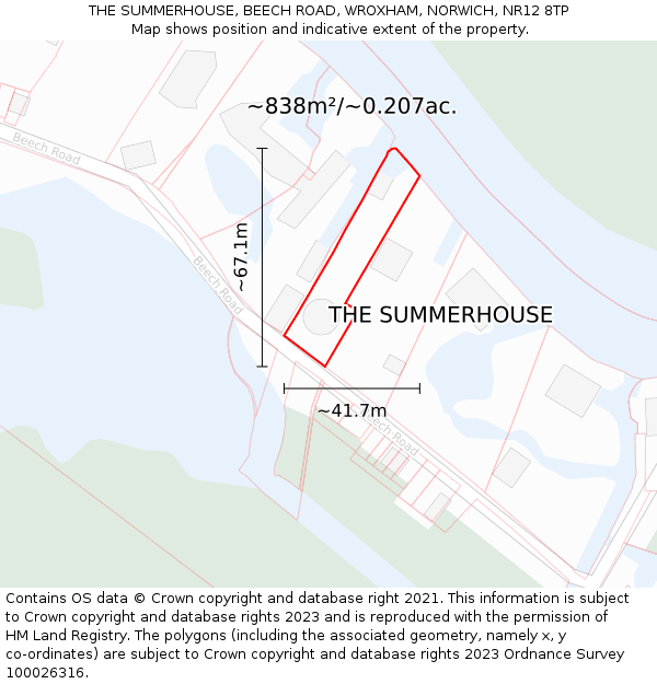 THE SUMMERHOUSE, BEECH ROAD, WROXHAM, NORWICH, NR12 8TP: Plot and title map