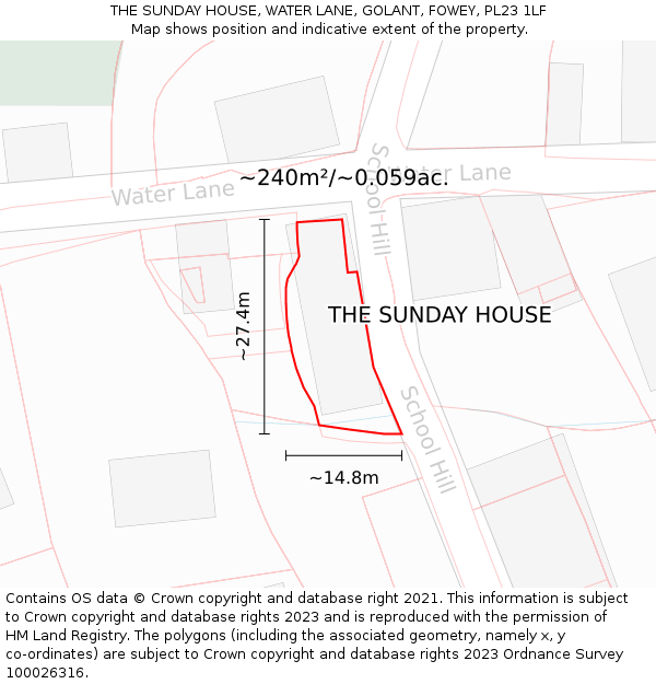 THE SUNDAY HOUSE, WATER LANE, GOLANT, FOWEY, PL23 1LF: Plot and title map