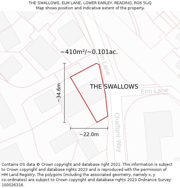 THE SWALLOWS, ELM LANE, LOWER EARLEY, READING, RG6 5UQ: Plot and title map