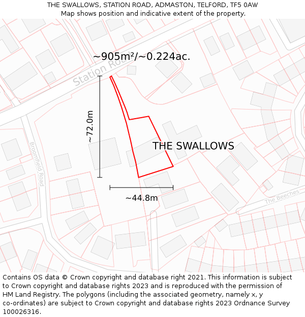 THE SWALLOWS, STATION ROAD, ADMASTON, TELFORD, TF5 0AW: Plot and title map