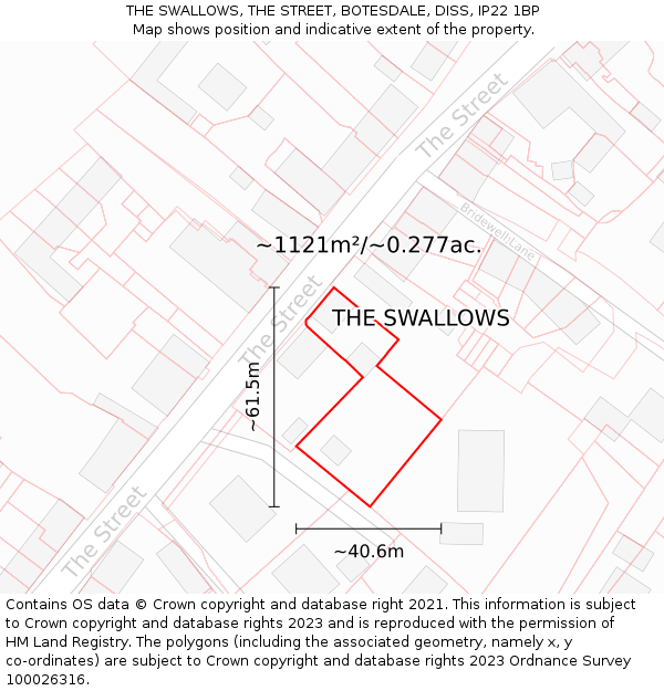 THE SWALLOWS, THE STREET, BOTESDALE, DISS, IP22 1BP: Plot and title map
