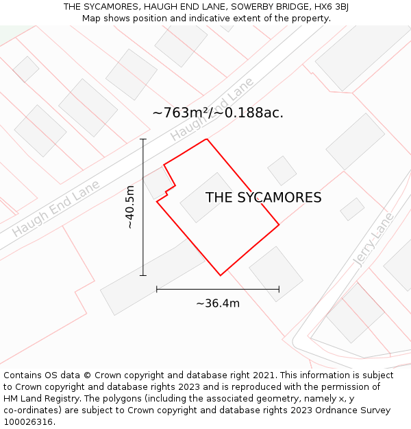 THE SYCAMORES, HAUGH END LANE, SOWERBY BRIDGE, HX6 3BJ: Plot and title map
