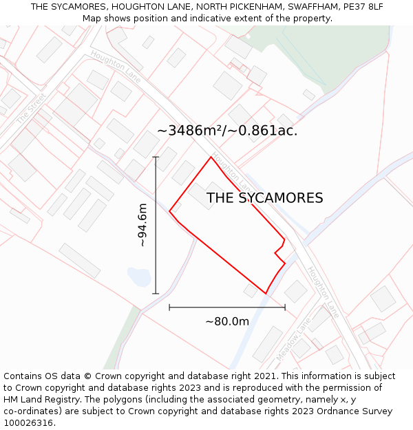 THE SYCAMORES, HOUGHTON LANE, NORTH PICKENHAM, SWAFFHAM, PE37 8LF: Plot and title map