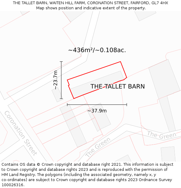THE TALLET BARN, WAITEN HILL FARM, CORONATION STREET, FAIRFORD, GL7 4HX: Plot and title map