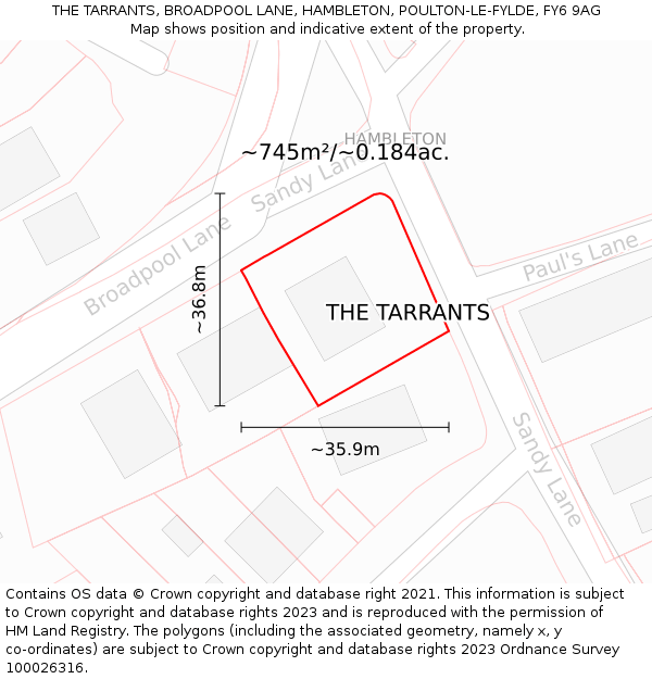 THE TARRANTS, BROADPOOL LANE, HAMBLETON, POULTON-LE-FYLDE, FY6 9AG: Plot and title map