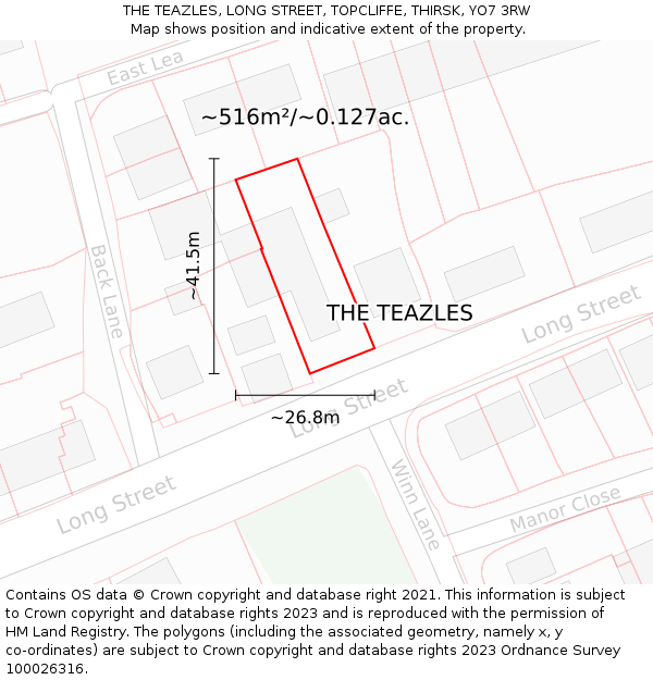 THE TEAZLES, LONG STREET, TOPCLIFFE, THIRSK, YO7 3RW: Plot and title map