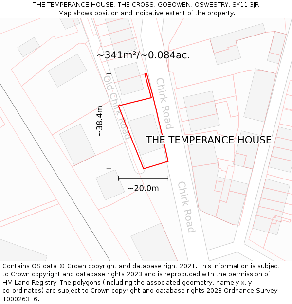 THE TEMPERANCE HOUSE, THE CROSS, GOBOWEN, OSWESTRY, SY11 3JR: Plot and title map