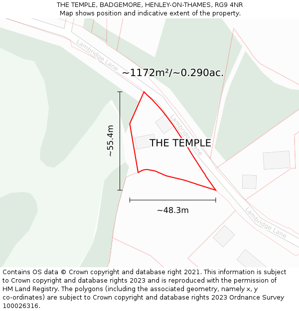 THE TEMPLE, BADGEMORE, HENLEY-ON-THAMES, RG9 4NR: Plot and title map