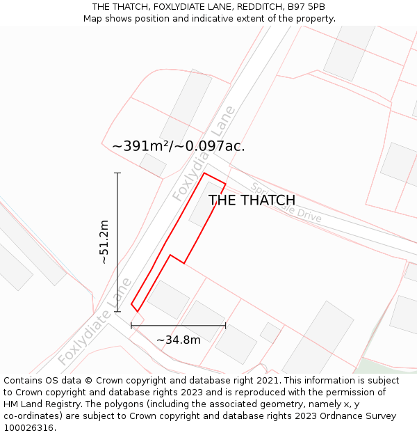THE THATCH, FOXLYDIATE LANE, REDDITCH, B97 5PB: Plot and title map