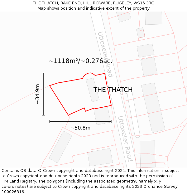 THE THATCH, RAKE END, HILL RIDWARE, RUGELEY, WS15 3RG: Plot and title map