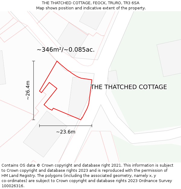 THE THATCHED COTTAGE, FEOCK, TRURO, TR3 6SA: Plot and title map