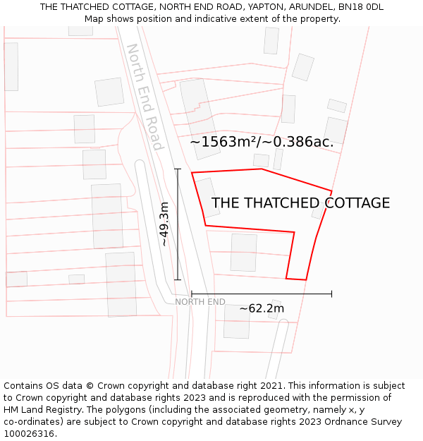 THE THATCHED COTTAGE, NORTH END ROAD, YAPTON, ARUNDEL, BN18 0DL: Plot and title map