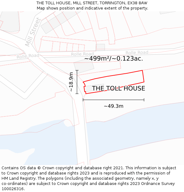 THE TOLL HOUSE, MILL STREET, TORRINGTON, EX38 8AW: Plot and title map