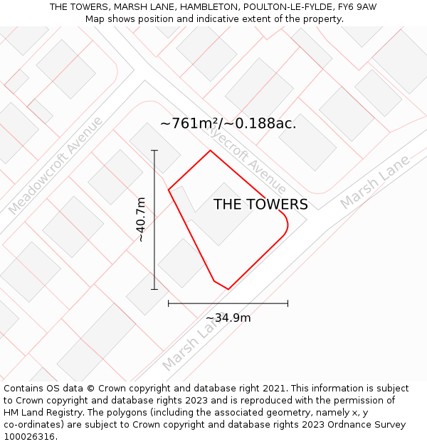THE TOWERS, MARSH LANE, HAMBLETON, POULTON-LE-FYLDE, FY6 9AW: Plot and title map