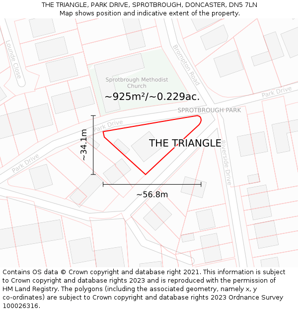 THE TRIANGLE, PARK DRIVE, SPROTBROUGH, DONCASTER, DN5 7LN: Plot and title map