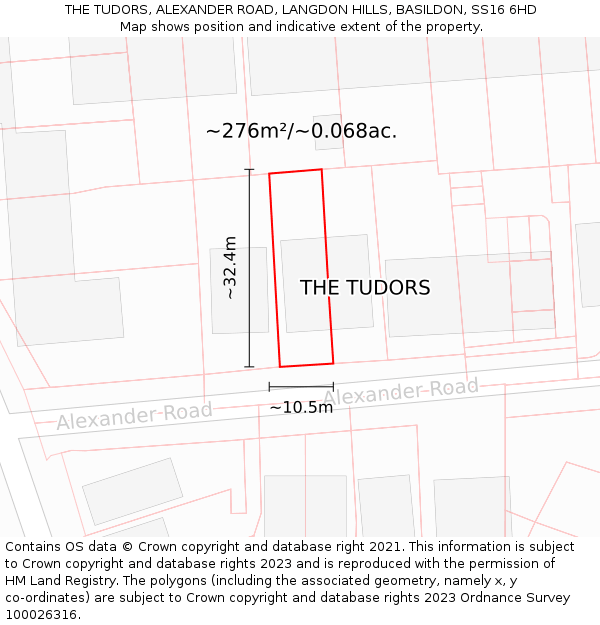 THE TUDORS, ALEXANDER ROAD, LANGDON HILLS, BASILDON, SS16 6HD: Plot and title map