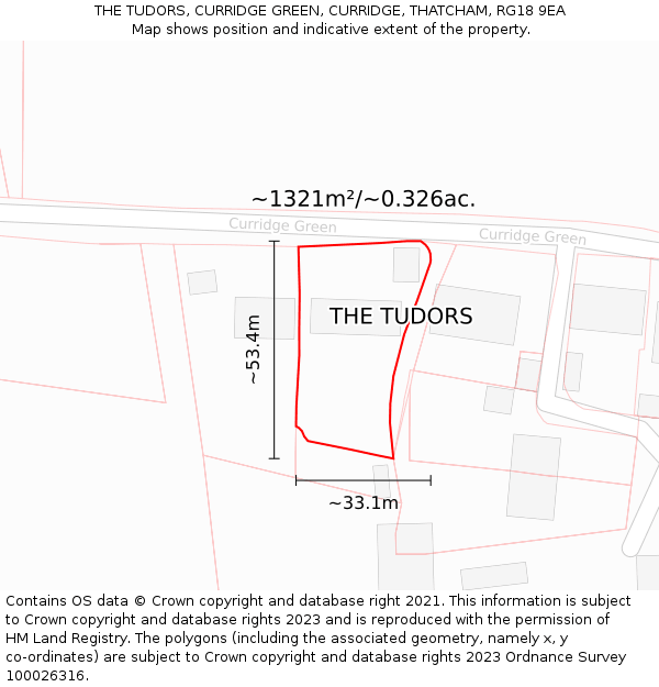 THE TUDORS, CURRIDGE GREEN, CURRIDGE, THATCHAM, RG18 9EA: Plot and title map