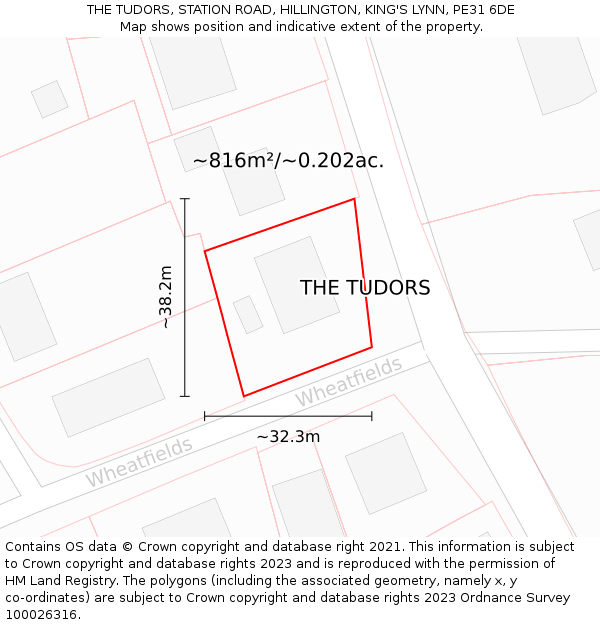 THE TUDORS, STATION ROAD, HILLINGTON, KING'S LYNN, PE31 6DE: Plot and title map