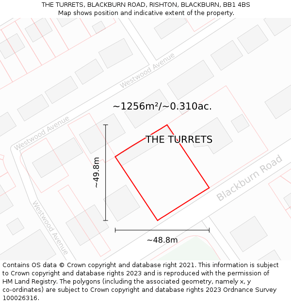 THE TURRETS, BLACKBURN ROAD, RISHTON, BLACKBURN, BB1 4BS: Plot and title map