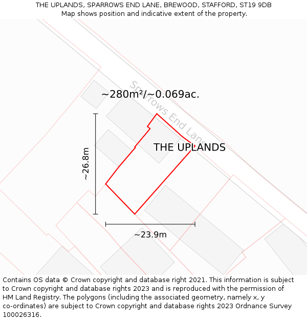 THE UPLANDS, SPARROWS END LANE, BREWOOD, STAFFORD, ST19 9DB: Plot and title map