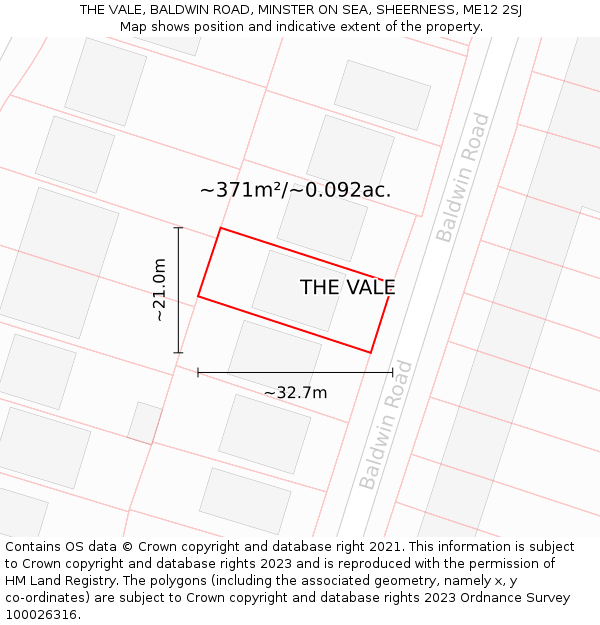 THE VALE, BALDWIN ROAD, MINSTER ON SEA, SHEERNESS, ME12 2SJ: Plot and title map