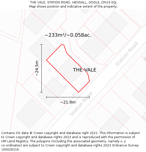 THE VALE, STATION ROAD, HENSALL, GOOLE, DN14 0QJ: Plot and title map