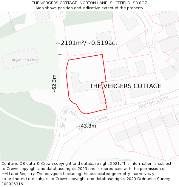 THE VERGERS COTTAGE, NORTON LANE, SHEFFIELD, S8 8GZ: Plot and title map