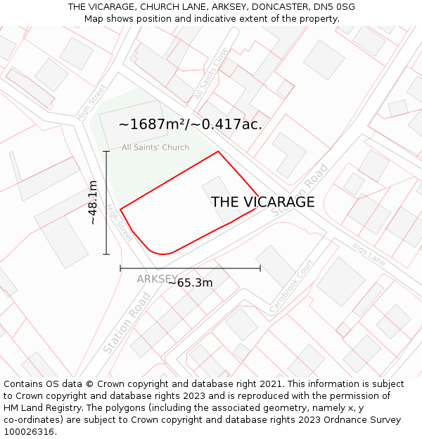 THE VICARAGE, CHURCH LANE, ARKSEY, DONCASTER, DN5 0SG: Plot and title map